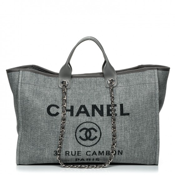 CHANEL Canvas Large Deauville Tote Grey 190827
