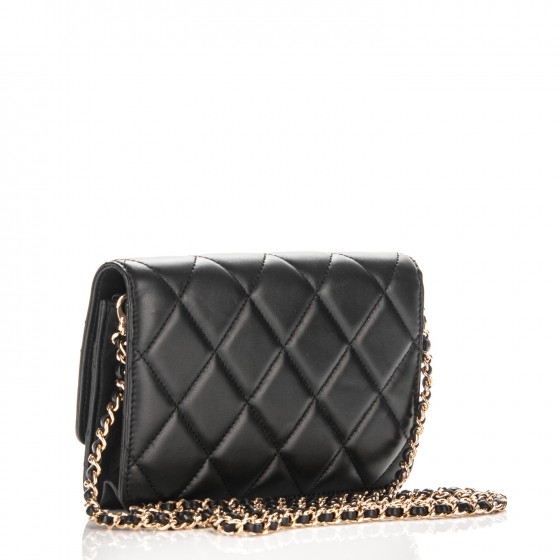 CHANEL Lambskin Quilted Golden Class Wallet on Chain WOC Black 180069