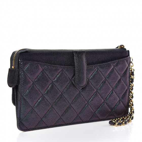 CHANEL Iridescent Caviar Quilted Classic Pouch With Handle Black 362453
