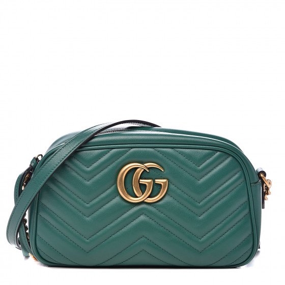 GUCCI Calfskin Matelasse Small GG Marmont Shoulder Bag Emerald Green 522348