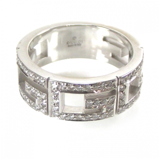 GUCCI 18k White Gold Diamond Multi G Ring 7 16483