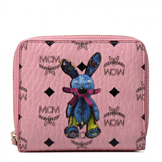 MCM Visetos Rabbit Zip Around Wallet Pink 814134 | FASHIONPHILE