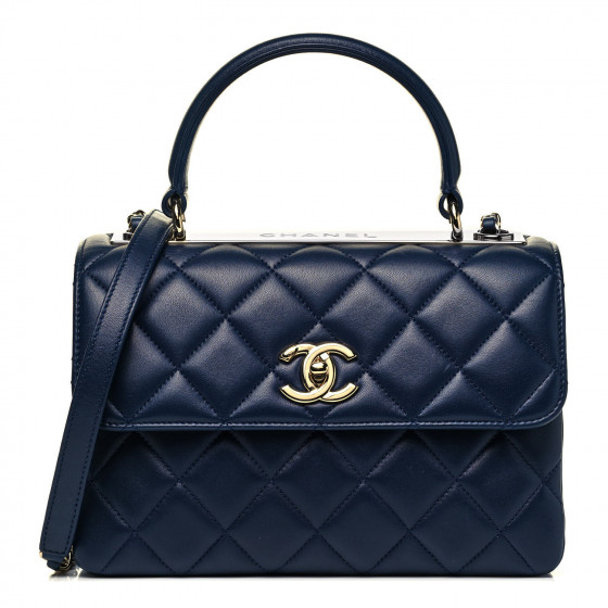 CHANEL Lambskin Quilted Small Trendy CC Dual Handle Flap Bag Navy