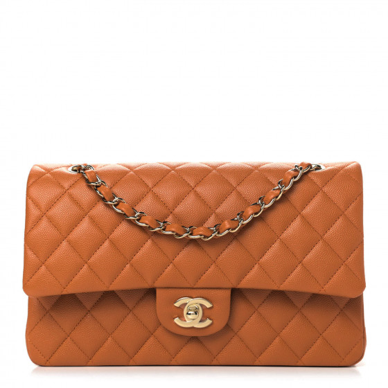 CHANEL Caviar Quilted Medium Double Flap Light Brown