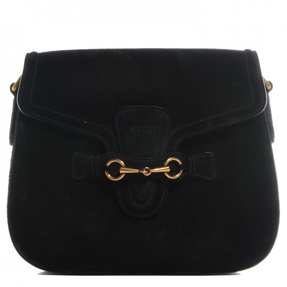 GUCCI Suede Lady Web Shoulder Bag Black 