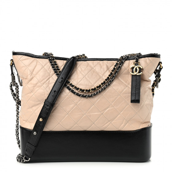 CHANEL Aged Calfskin Quilted Large Gabrielle Hobo Beige Black
