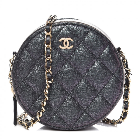 CHANEL Iridescent Caviar Quilted Round Clutch With Chain Black 378685