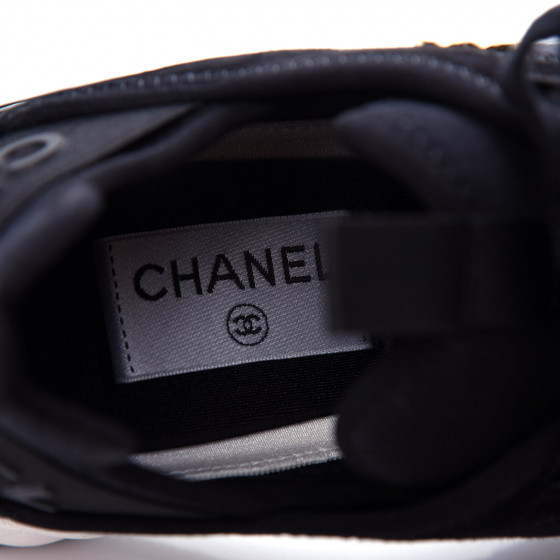 chanel cc velvet calfskin mixed fibers black gold chunky sneaker
