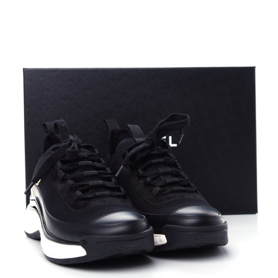 chanel cc velvet calfskin mixed fibers black gold chunky sneaker