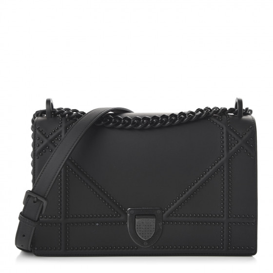CHRISTIAN DIOR Ultra Matte Calfskin Studded Medium Diorama Flap Bag Black