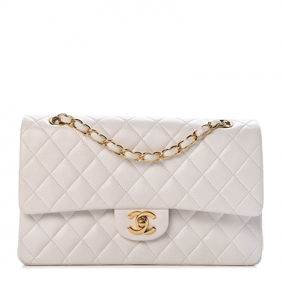 CHANEL Lambskin Quilted Medium Double Flap White 475739