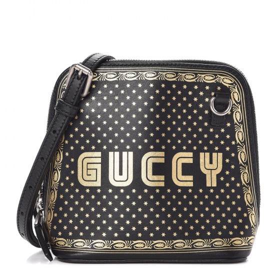 GUCCI Calfskin Mini Guccy Shoulder Bag Black Gold 319792