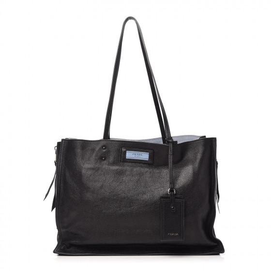 PRADA Glace Calfskin Etiquette Shopping Bag Black Astrale