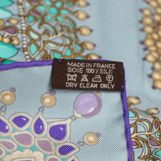 HERMES Silk Parures Des Maharajas Scarf 90 Gris Bleute Violet Parme 114445