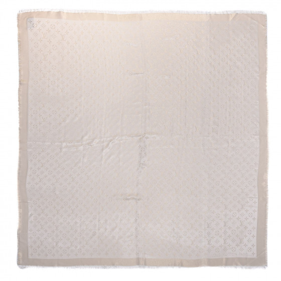 LOUIS VUITTON Silk Wool Monogram Shine Shawl White 309667