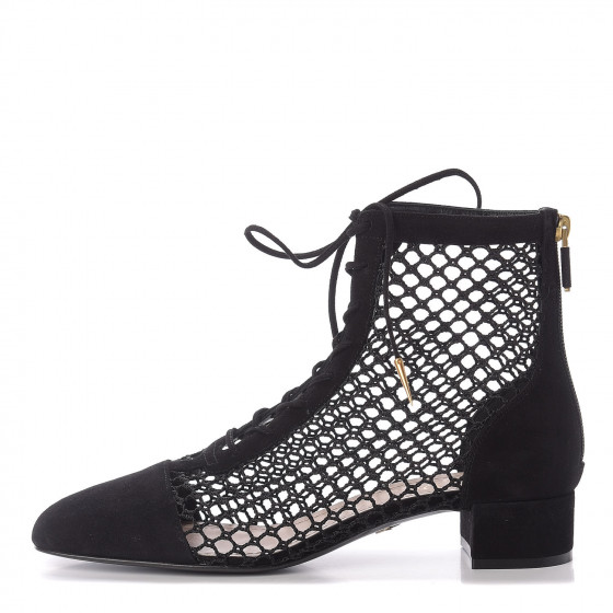 CHRISTIAN DIOR Suede Calfskin Fishnet Naughtily-D Ankle Boot 39 Black ...