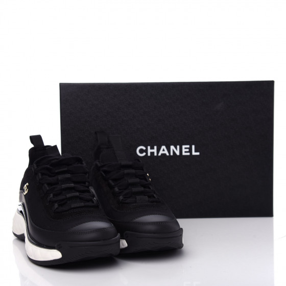chanel cc velvet calfskin mixed fibers black gold chunky sneaker