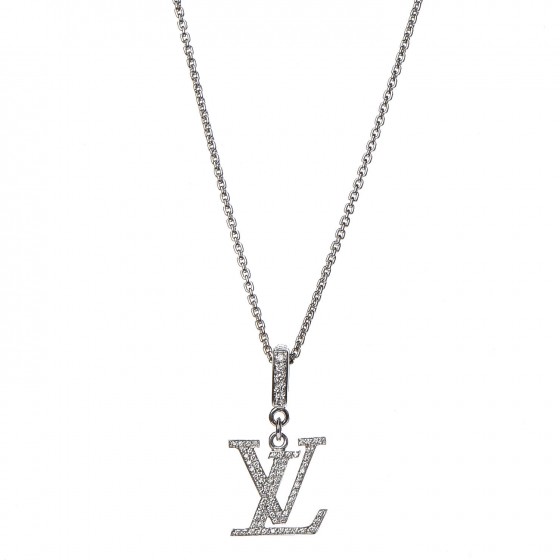 LOUIS VUITTON 18K White Gold Diamond Logo Necklace 259149