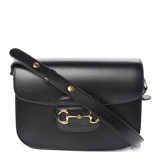 GUCCI Calfskin 1955 Horsebit Shoulder Bag Black 505386