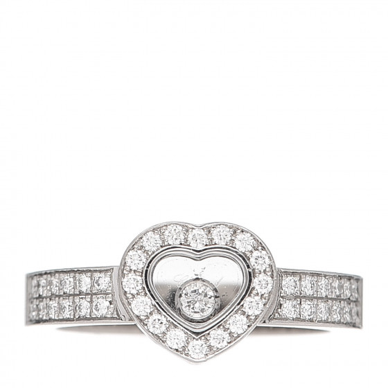 CHOPARD 18K White Gold Diamond Happy Heart Ring 53 6.25 