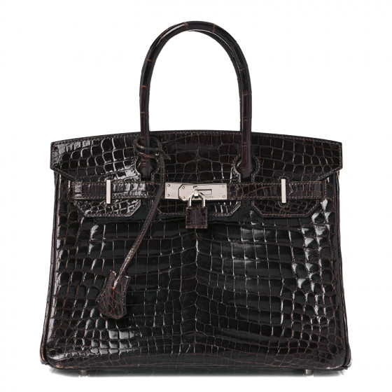HERMES Shiny Niloticus Crocodile Birkin 30 Havane