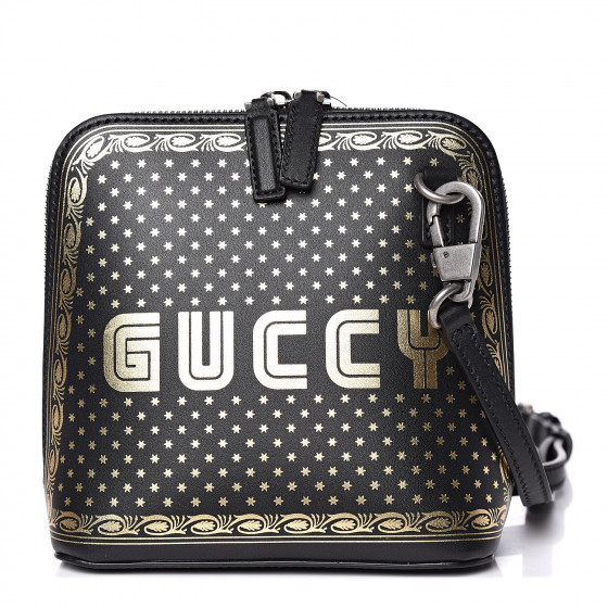 GUCCI Calfskin Mini Guccy Shoulder Bag Black Gold 418468