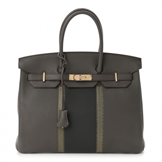 HERMES Taurillon Clemence Lizard Club Birkin 35 Etain Graphite