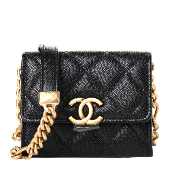 CHANEL Caviar Quilted Bracelet On Chain Clutch Black