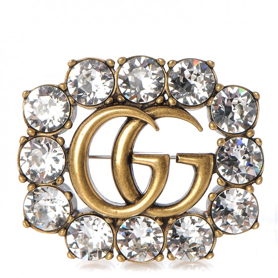GUCCI Metal Crystal Double Brooch Aged Gold 288220