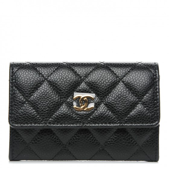 CHANEL Caviar Quilted Flap Card Holder Black 187012