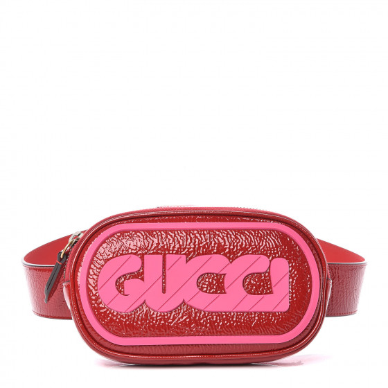 GUCCI Patent Rubber Logo Belt Bag 95 38 Hibiscus Red 401909