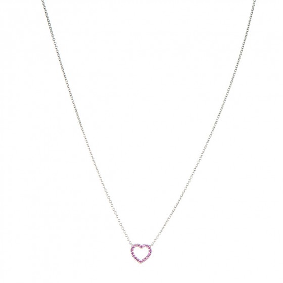 Tiffany 18k White Gold Pink Sapphire Metro Heart Pendant Necklace 154042 Tiffany 18k White Gold Pink Sapphire Metro Heart Pendant Necklace