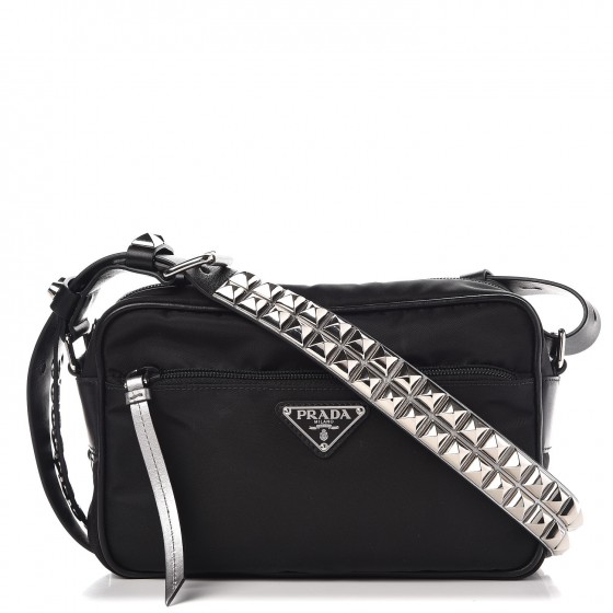 PRADA Tessuto Nylon Studded New Vela Shoulder Bag Black 298794 ...