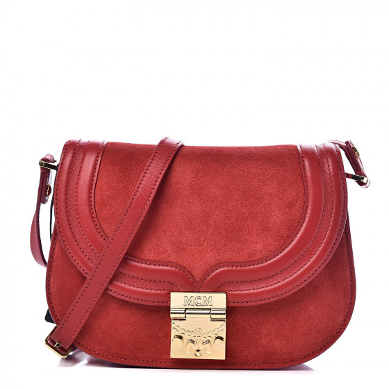 MCM Suede Calfskin Trisha Small Shoulder Bag Red 519130