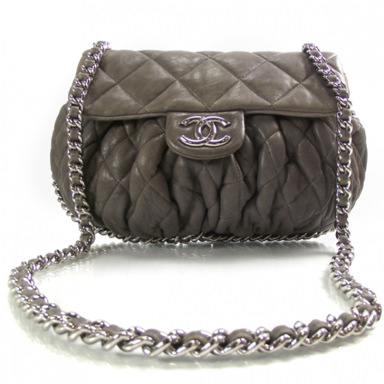 Chanel Lambskin Chain Around Medium Shoulder Bag Taupe 15816