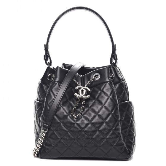 CHANEL Lambskin Quilted Small Chain Bucket Bag Black 230750