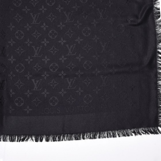 LOUIS VUITTON Wool Silk Monogram Shawl Black 318061