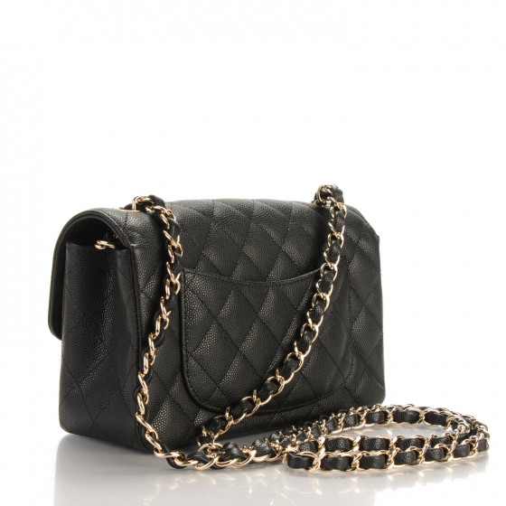 caviar quilted mini top handle rectangular flap black
