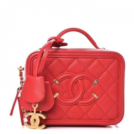 CHANEL Caviar Quilted Small CC Filigree Vanity Case Red 295318