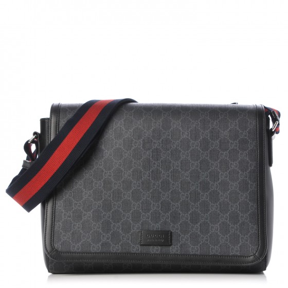 GUCCI GG Supreme Web Flap Messenger Bag Black 286931