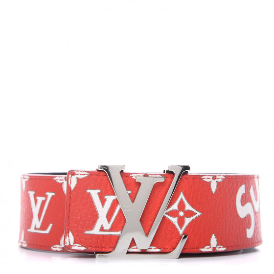LOUIS VUITTON X SUPREME Monogram 40mm LV Initiales Belt 95 38 Red | FASHIONPHILE