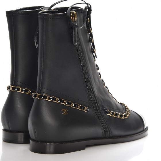 chanel calfskin lace up boots