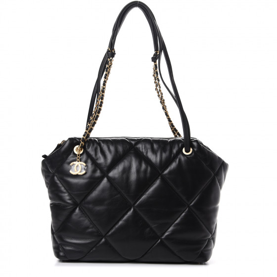 CHANEL Lambskin Quilted Large Bowling Bag Black 561154