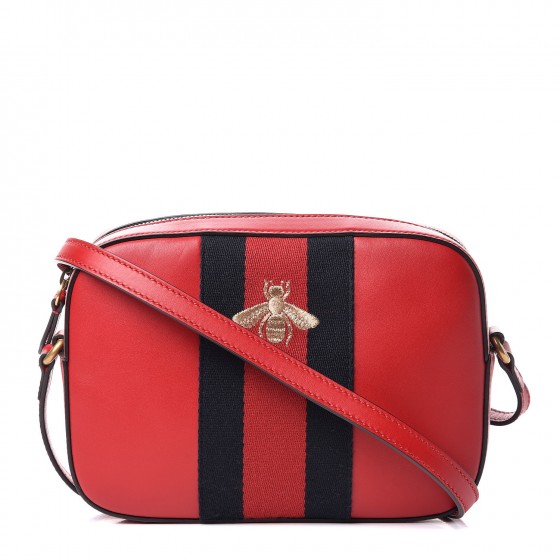 GUCCI Calfskin Web Small Webby Bee Shoulder Bag Red 304163