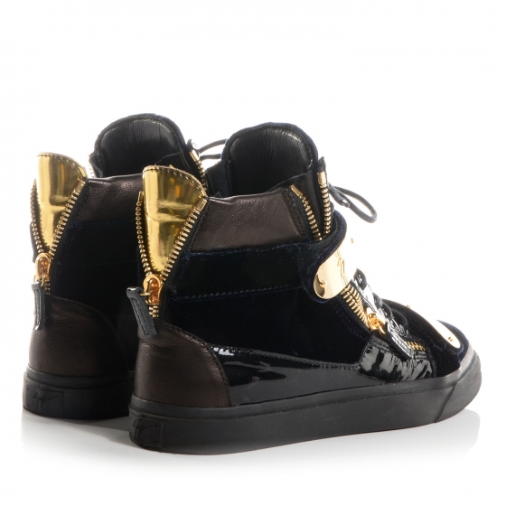 GIUSEPPE ZANOTTI Patent Velvet Coby Sneakers 40 Black Navy 68633
