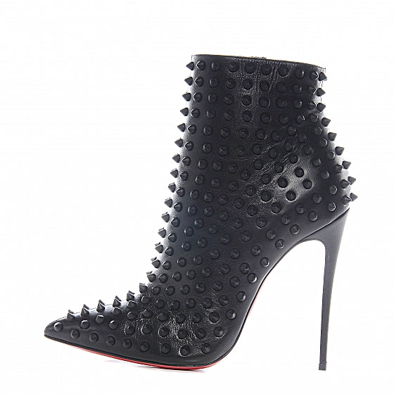 CHRISTIAN LOUBOUTIN Leather Snakilta Spiked 120 Booties Black 38.5 56183