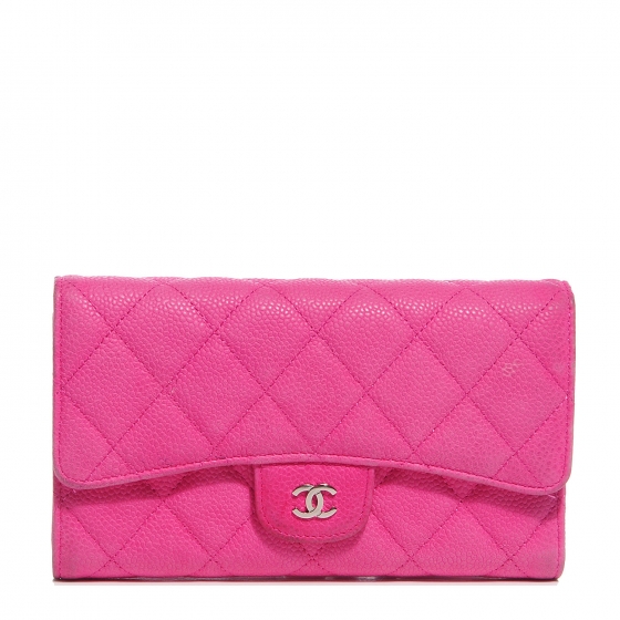 CHANEL Iridescent Caviar Quilted Large Flap Wallet Pink 84122