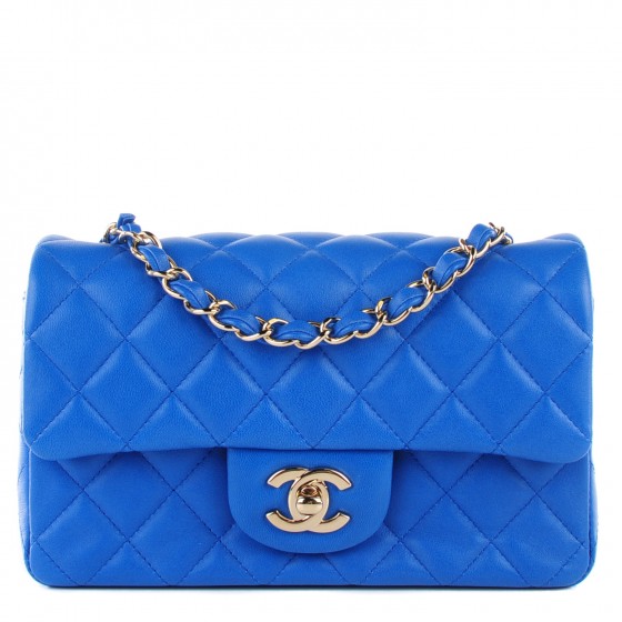 CHANEL Lambskin Quilted Mini Rectangular Flap Blue 114234