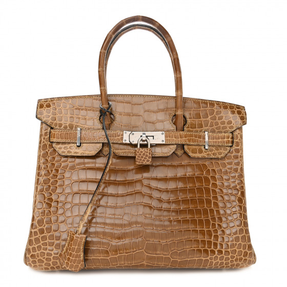 HERMES Shiny Porosus Crocodile Birkin 30 Ficelle Chartreuse