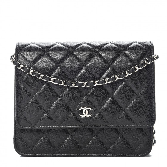 CHANEL Caviar Quilted Square Wallet On Chain WOC Black 407001